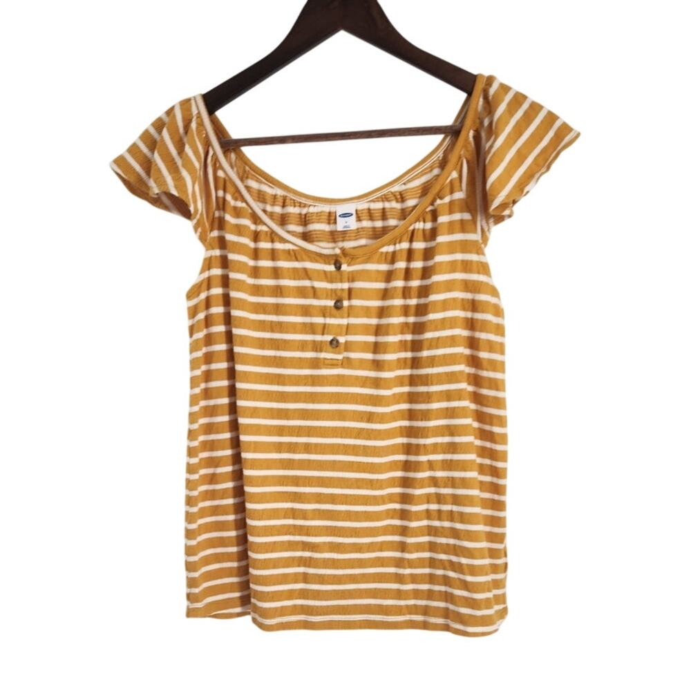 Old Navy Yellow Striped Short Sleeve Top - Women's Small